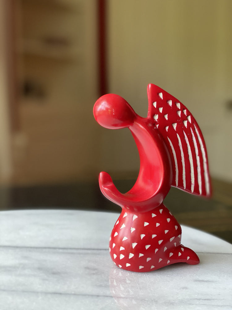 Praying Angel Soapstone Sculpture - Red Finish