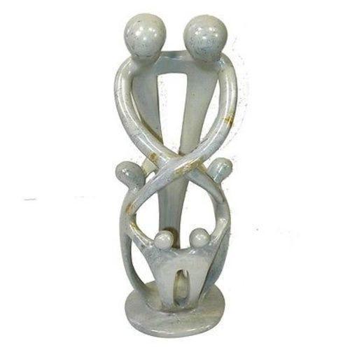 Natural 10-inch Tall Soapstone Family Sculpture - 2 Parents 4 Children - Smolart