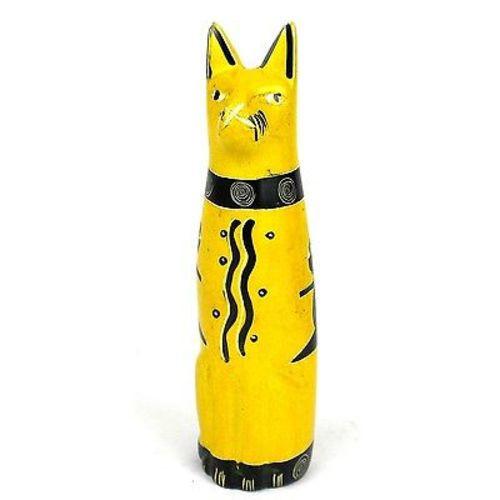 Handcrafted 5-inch Soapstone Sitting Cat Sculpture in Yellow - Smolart