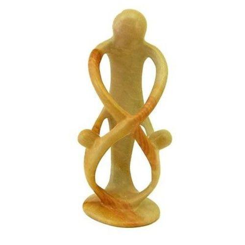 Natural 8-inch Tall Soapstone Family Sculpture - 1 Parent 2 Children - Smolart