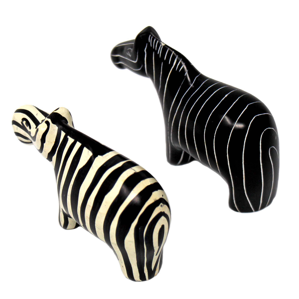 Zebra Soapstone Sculptures, Set of 2