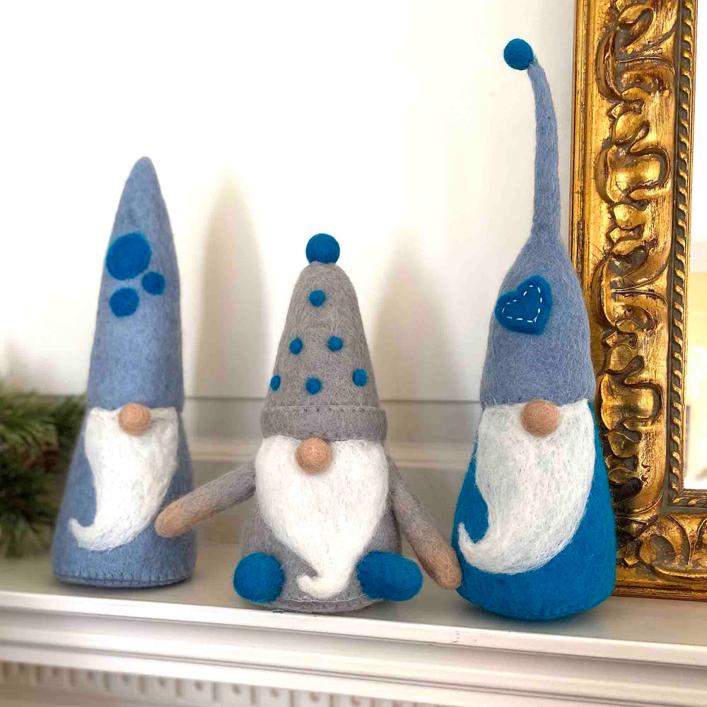 Winter Blues Felt Gnomes Trio, Set of 3