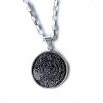 Alpaca Silver Aztec Calendar Pendant with Chain