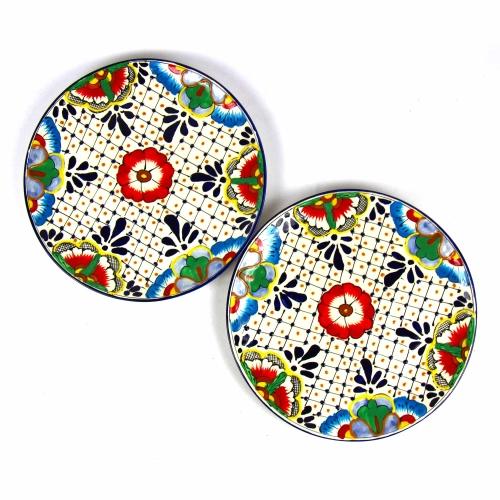 Dinner Plates 11.8in - Dots and Flowers, Set of Two