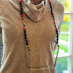 Face Mask/Eyeglass Paper Bead Chain, Black and Red