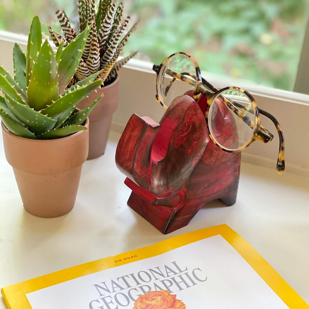 Elephant Eyeglass Stand in Red Wash