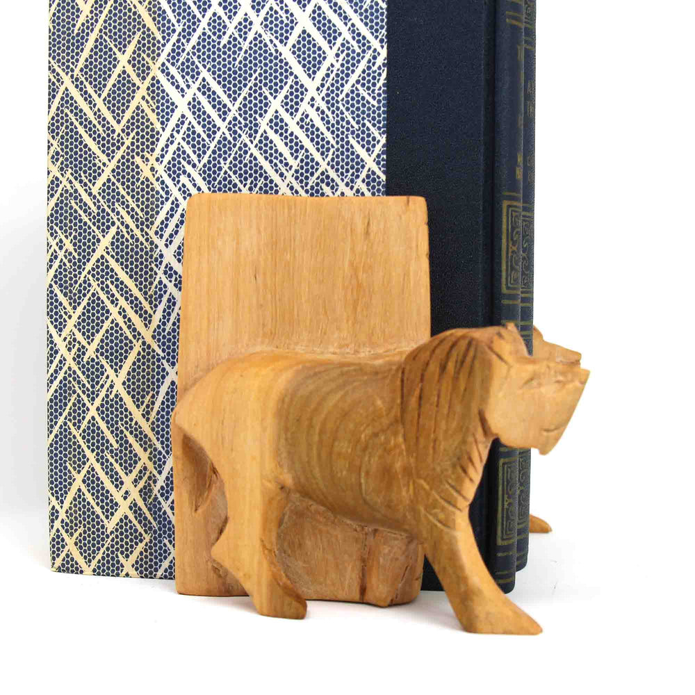 Carved Wood Lion Book Ends, Set of 2