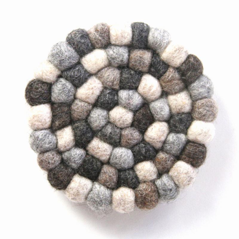 Hand Crafted Felt Ball Coasters from Nepal: 4-pack, Multicolor Greys - Global Groove (T)