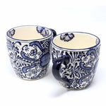 Rounded Mugs - Blue Flowers Pattern, Set of Two