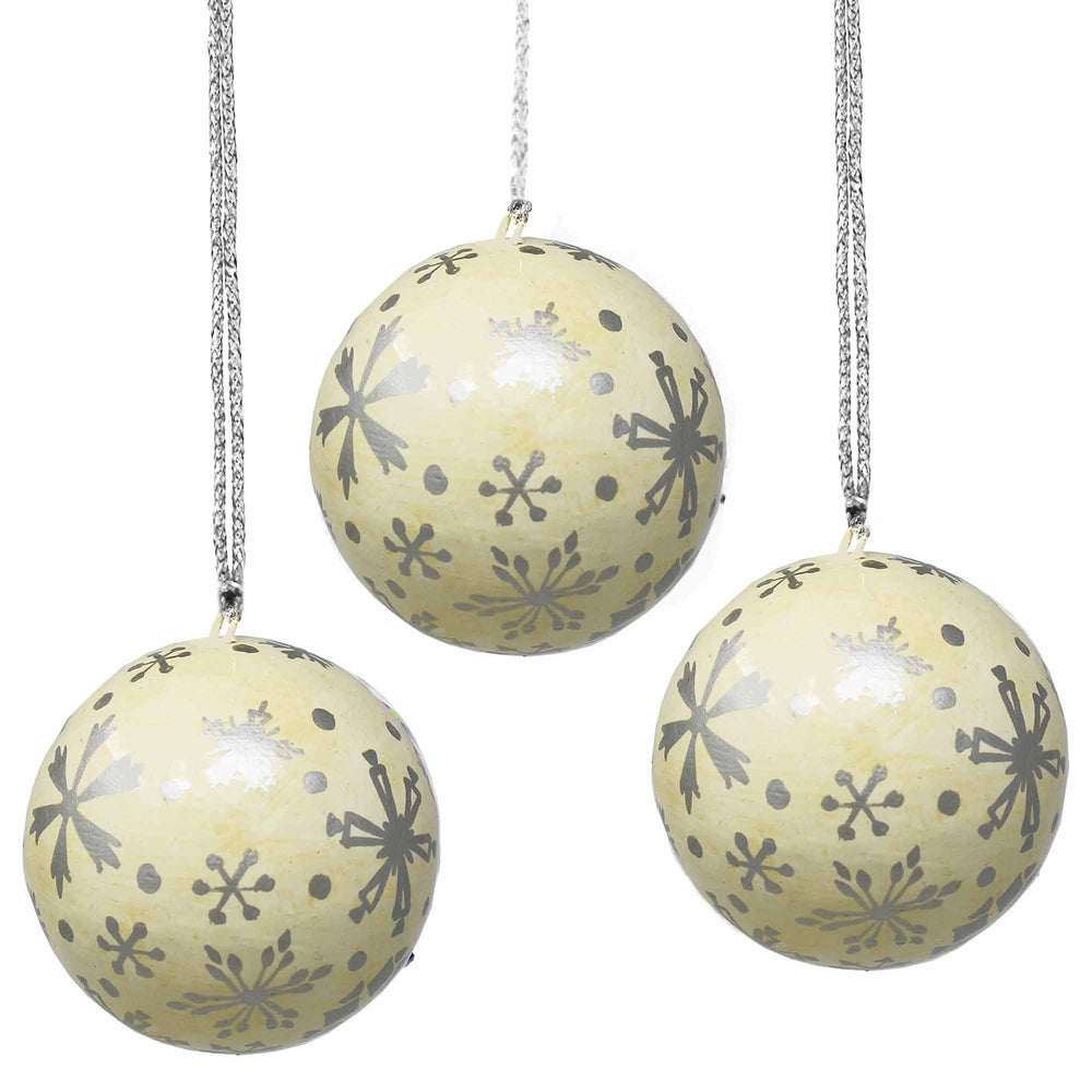 Handpainted Ornaments, Silver Snowflakes - Pack of 3