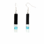 Long Rectangle Glass Dangle Earrings, Black Tie - Tili Glass