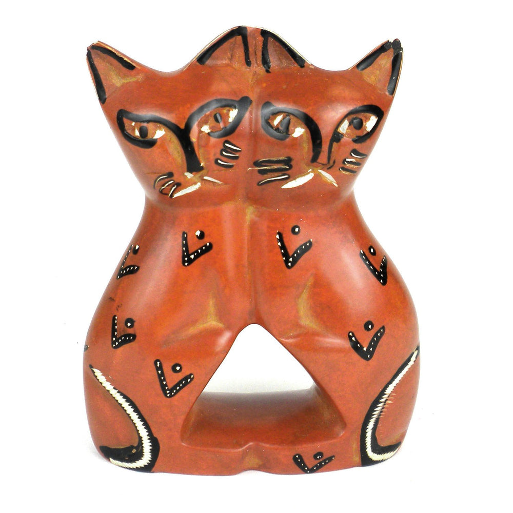 Handcrafted 4-inch Soapstone Love Cats Sculpture in Brick - Smolart