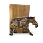 Carved Wood Zebra Book Ends, Set of 2