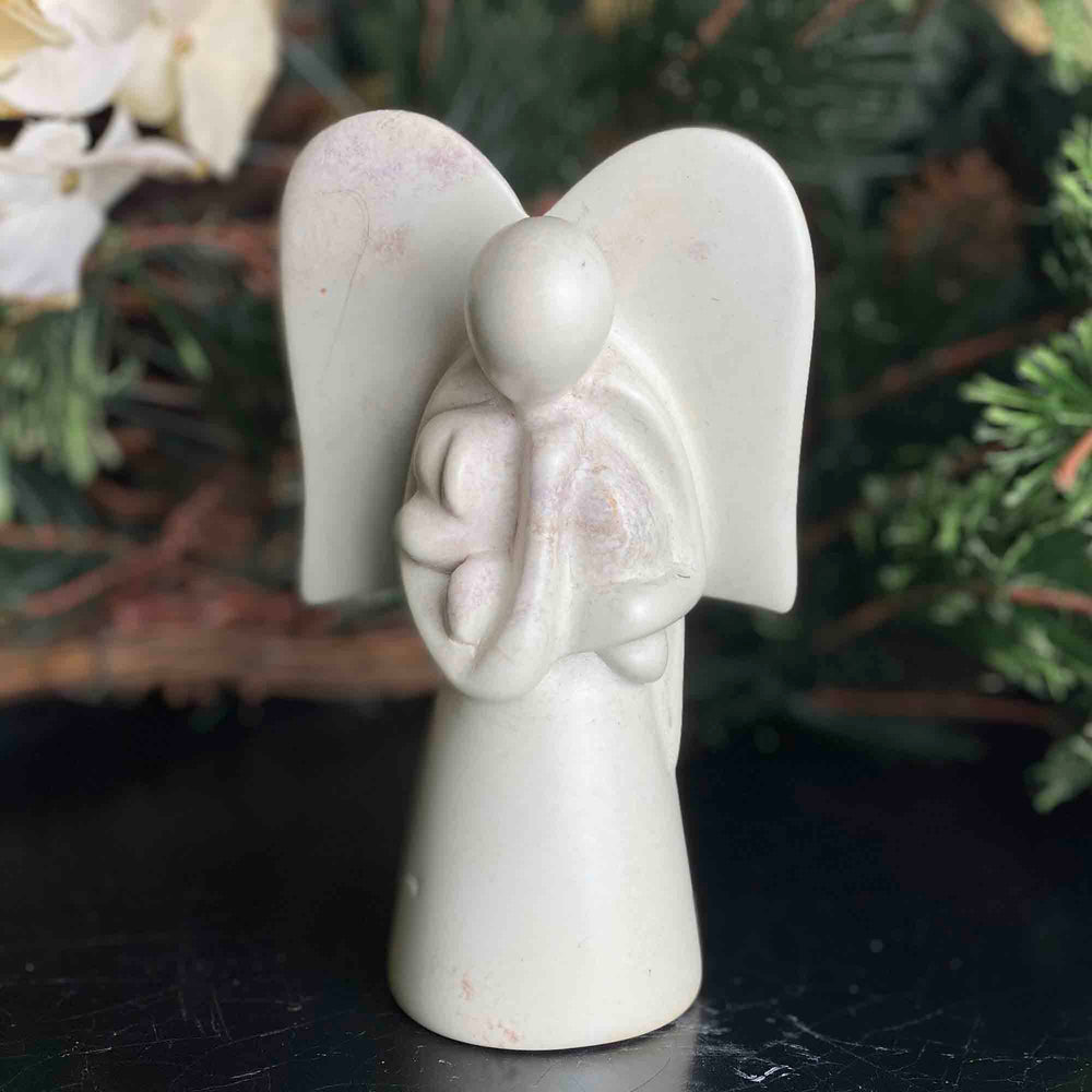 Angel Soapstone Sculpture Holding Dog