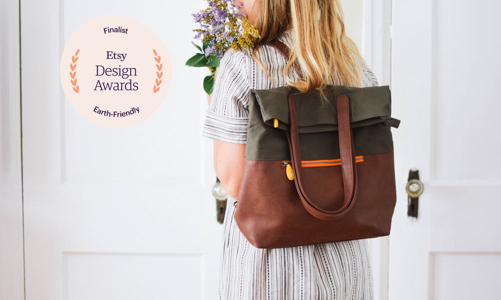 Vegan Leather Bag / Backpack - Grey & Brown