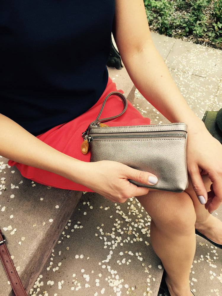 Vegan Leather Wrist Clutch — Grey