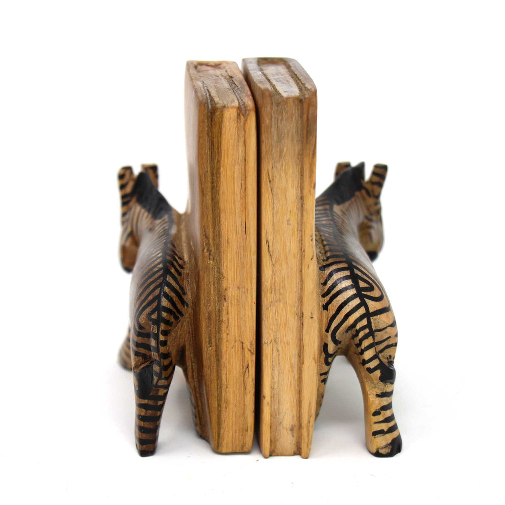 Carved Wood Zebra Book Ends, Set of 2