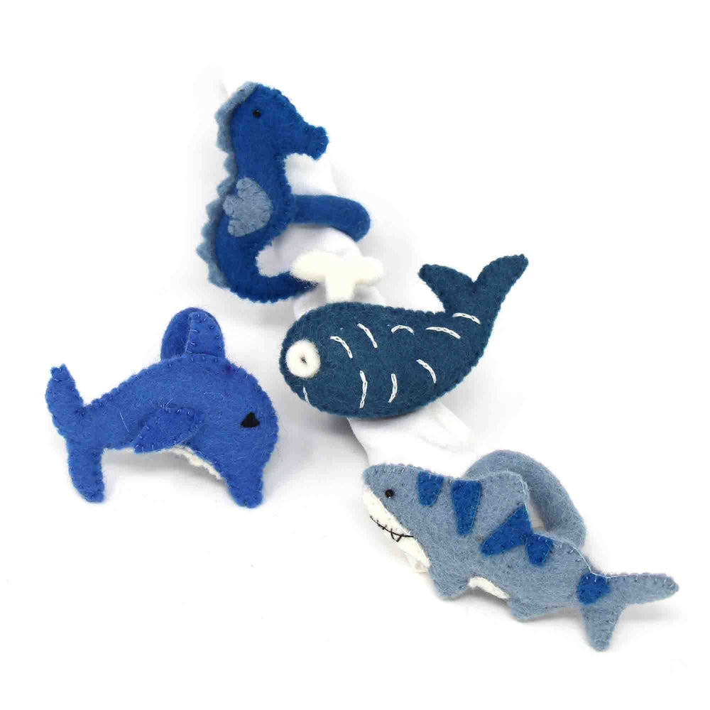 Nautical Shark, Whale & Seahorse Felt Napkin Rings, Set of 4